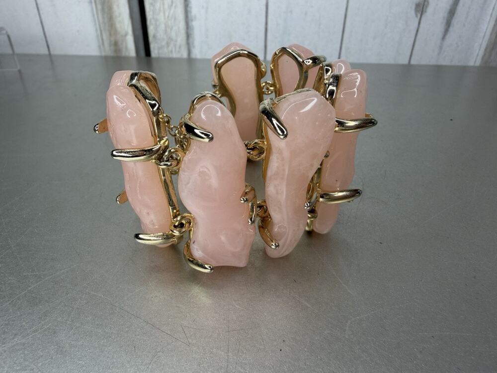 Pink Lucite Bracelet Faux Coral Tropical Look Gold Accents Toggle Chunky
